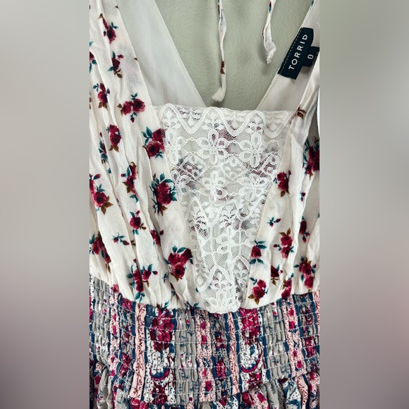 Torrid Floral Boho Maxi Dress Lace Trim Smocked Waist Cottagecore - Picture 3 of 10